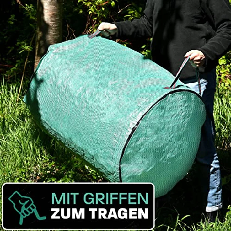 3x Gartenabfallsack 300 Liter Mit Deckel - Laubsack Mit 4 Reißfesten Griffen - Stabil - Faltbar - Wiederverwendbar - Robustes Polypropylen – Bild 3