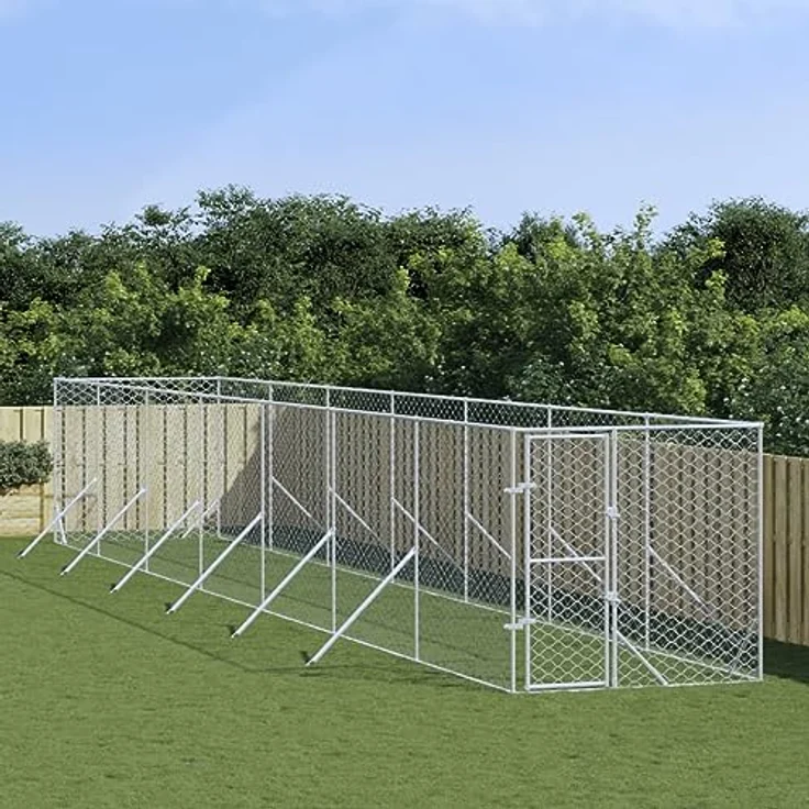 vidaXL Outdoor-Hundezwinger Silbern 2x14x2 m Verzinkter Stahl – Bild 2