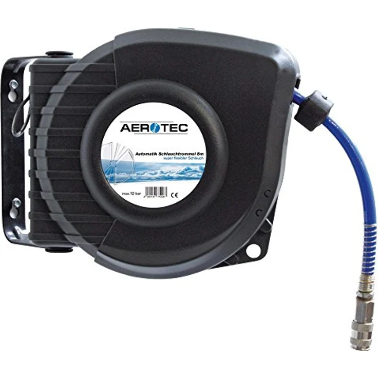 Aerotec 61981 Schlauchtrommel Automatik Aero 8, Druckluft mit robustem Kunststoffgehäuse und hochflexiblem PU Schlauch, 180° schwenkbar – Bild 1
