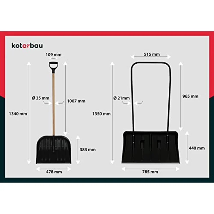 KOTARBAU® Satz Schneeschieber 80cm mit Rädern + Schneeschaufel 48 cm, Schneewanne mit Alu-Profilkante, Schneeschippe mit Metallgriff, ECO Schneeräumer – Bild 4