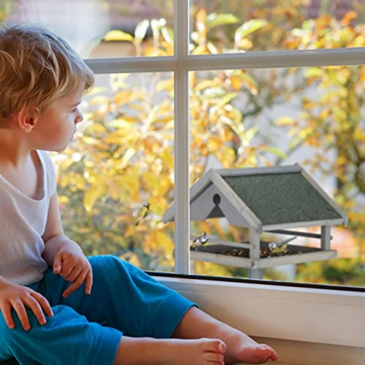 Relaxdays Vogelfutterhaus mit Ständer, wetterfestes Dach, Holz Vogelhaus, HBT: 120x62x55 cm, Futterhaus Wildvögel, grau – Bild 5