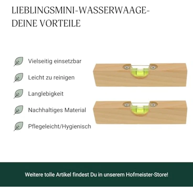 Hofmeister Holzwaren Mini-Wasserwaage aus Holz, mit Libelle, für Bilder, Möbel & Fußböden, kleine Maurerwaage, Made in Germany (15 cm) – Bild 5