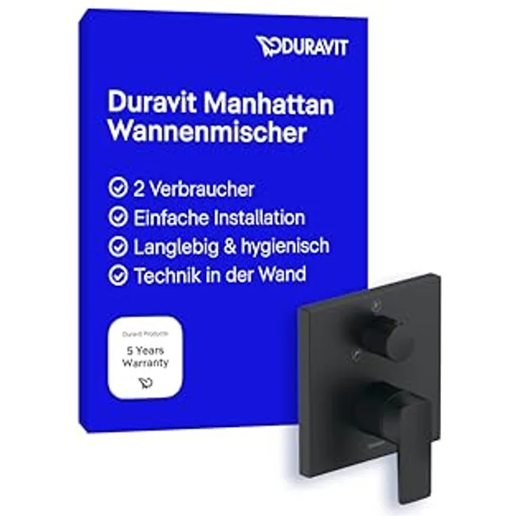 Duravit Manhattan Wannenarmatur Unterputz für 2 Verbraucher, Einhebel-Wannenmischer mit Keramikmischsystem, Schwarz Matt