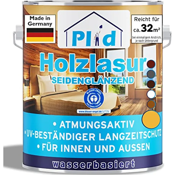 plid® Holzlasur Innen & Aussen Kiefer 2,5L - Holzschutzlasur Außen mit UV beständigem Langzeitschutz- Grundierung Holz Außen - Holzschutzgel - Holz Lasur atmungsaktiv - Made in Germany