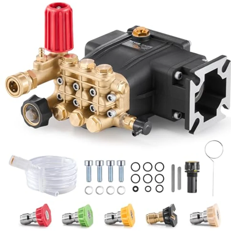 VEVOR Hochdruckreinigerpumpe, 3/4-Zoll-Welle, horizontaler Triplex-Kolben, 3300 PSI, 2,5 GPM, Ersatz-Hochdruckreinigerpumpen-Set mit 5 Düsen und langlebiger Leistung bis zu 500 Stunden – Bild 1