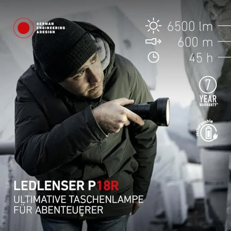 Ledlenser P18R, Hochleistungs-Taschenlampe mit 3200 lm, 196 mm, schwarz, USB-C-Ladeport, IP68, bis 45 h Leuchtdauer – Bild 2
