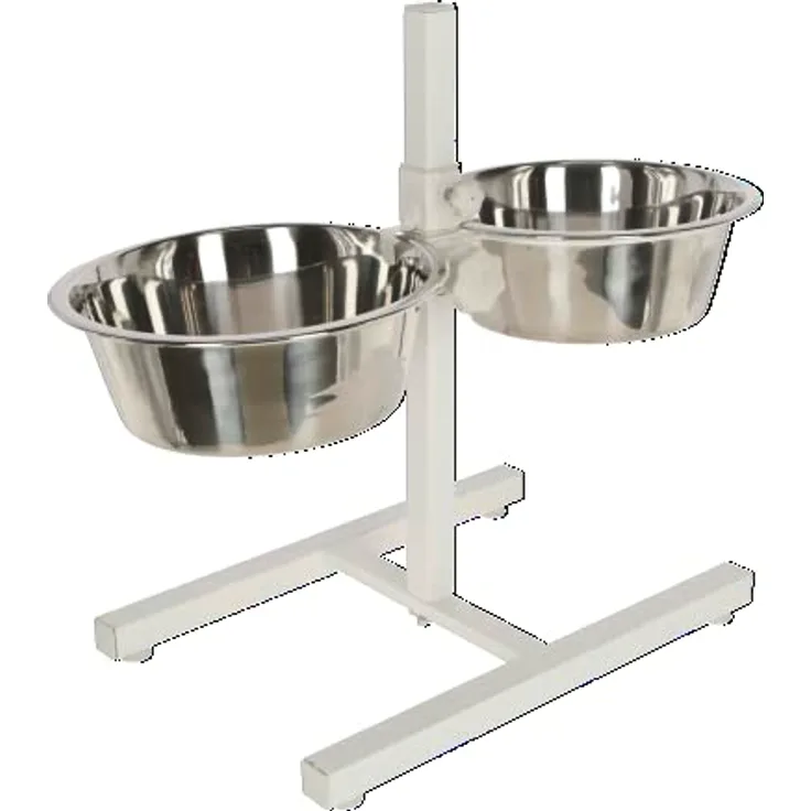 Kerbl Pet Futterbar inklusive Edelstahlnäpfe, stufenlos verstellbarer Hunde Fressnapf, 2 x 2800 ml, Höhe 43 cm, Weiß