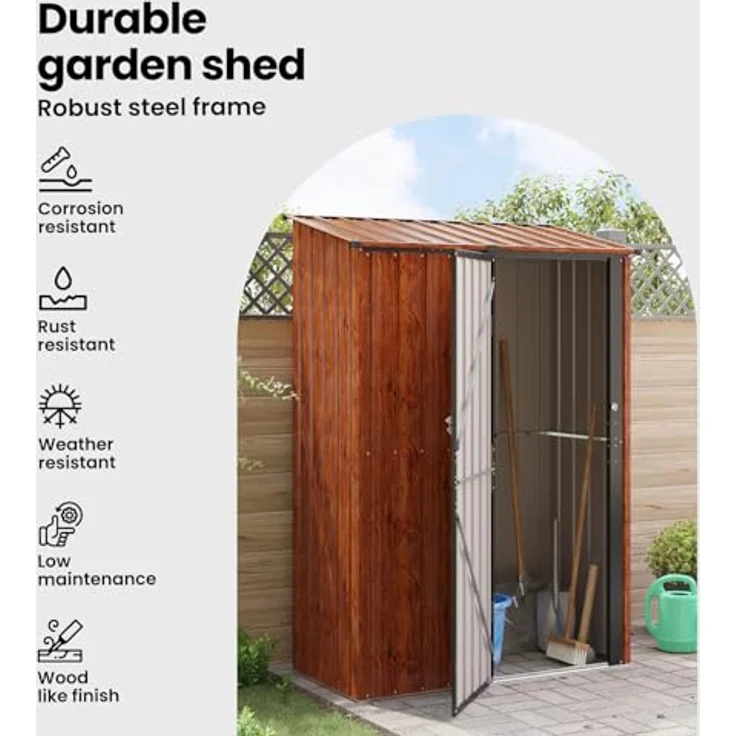 vidaXL Metall Gartenhütte, wetterfester Garten- und Terrassen-Speicher in Braun, 140,5 x 74 x 200 cm, ideal für Werkzeuge und Outdoor-Zubehör – Bild 5