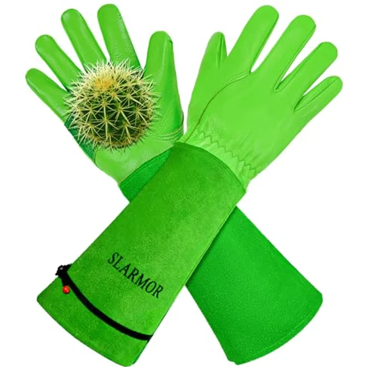 SLARMOR Gartenhandschuhe aus Leder, Dornensicher mit Unterarmschutz, Lange Rindsleder Arbeitshandschuhe für Garten und Haushaltsaufgaben – Bild 1