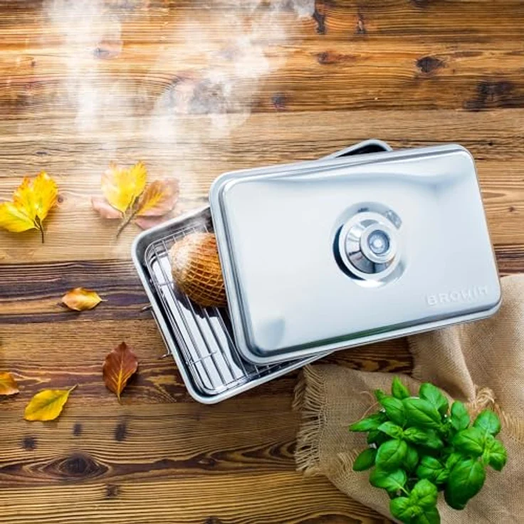 Browin Edelstahl Tischräucherofen Set mit Thermometer 330001 | Fisch & Mehr Grillen und Räuchern, Camping-Zubehör – Bild 2
