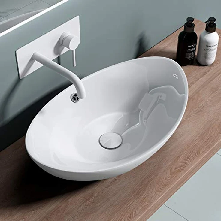 doporro Waschbecken Oval Bad 59x38x19cm Brüssel 818 | Lotuseffekt durch Nanoversiegelung | Aufsatzwaschbecken aus Keramik in weiß – Bild 2