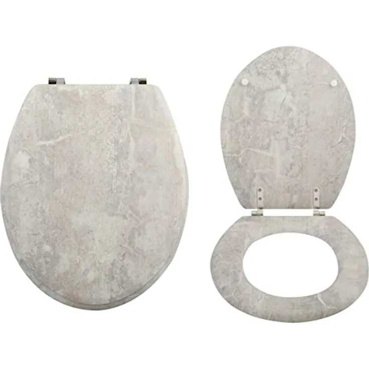MSV WC-Sitz Stonehenge, MDF mit Edelstahl-Scharnieren, grau, 42,5 cm x 36,5 cm x 5 cm