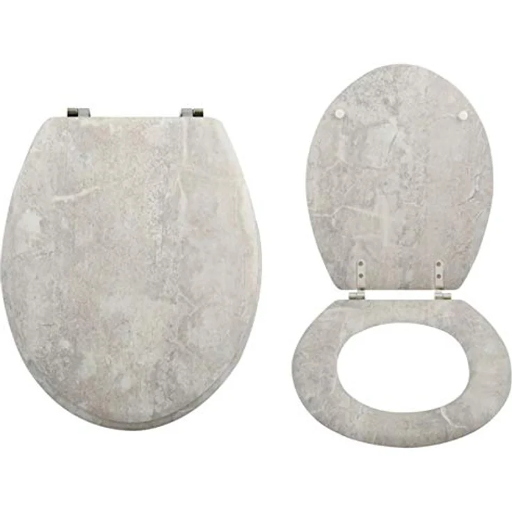 MSV WC-Sitz Stonehenge, MDF mit Edelstahl-Scharnieren, grau, 42,5 cm x 36,5 cm x 5 cm – Bild 1