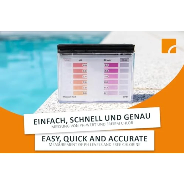 STEINBACH Testkit für pH-Wert und freies Chlor, Pooltest Starter-Kit mit 40 Tabletten Chlor DPD1 und pH-Wert Phenol Red, robuste Kunststoffverpackung, schnelle und einfache Messung – Bild 2