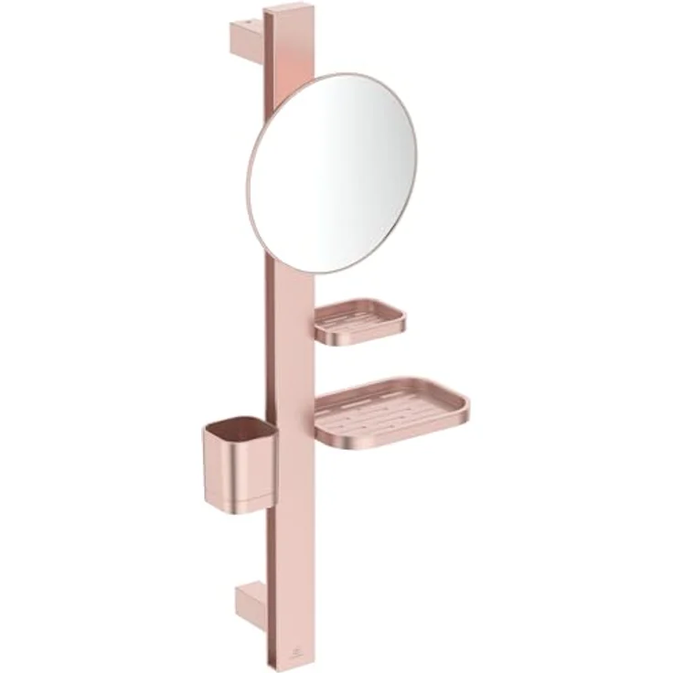 Ideal Standard Beauty Kosmetikspiegel-Set Bar S700, höhenverstellbar mit großem Spiegel Ø 205 mm und Ablagen, Rosé – Bild 1