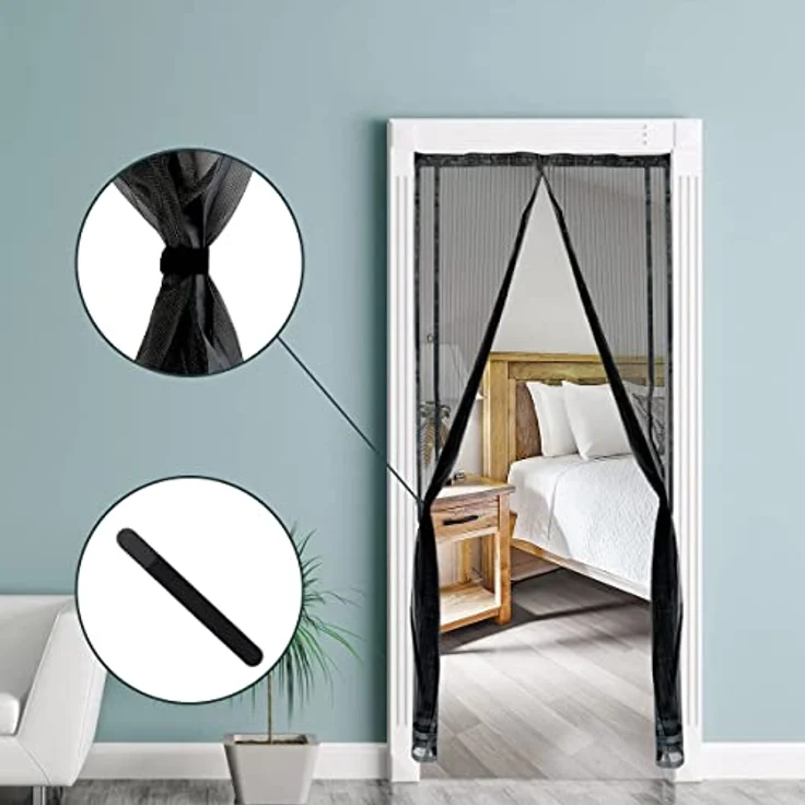 Sekey Magnet Fliegengitter Balkontür ohne Bohren Zuschneidbar, Türvorhang Fliegenschutz, Insektenschutz Tür Vorhang mit Verbreitertem Klebeband 160x230cm, Schwarz – Bild 3