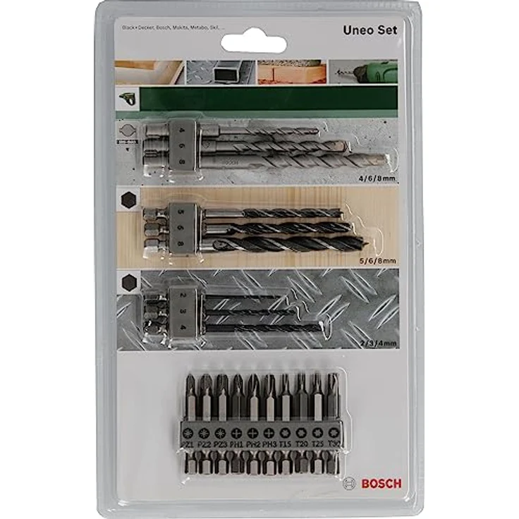 Bosch 19tlg. Uneo Mixed-Set (für Holz, Metall und Stein, Zubehör Bohrhammer) – Bild 2