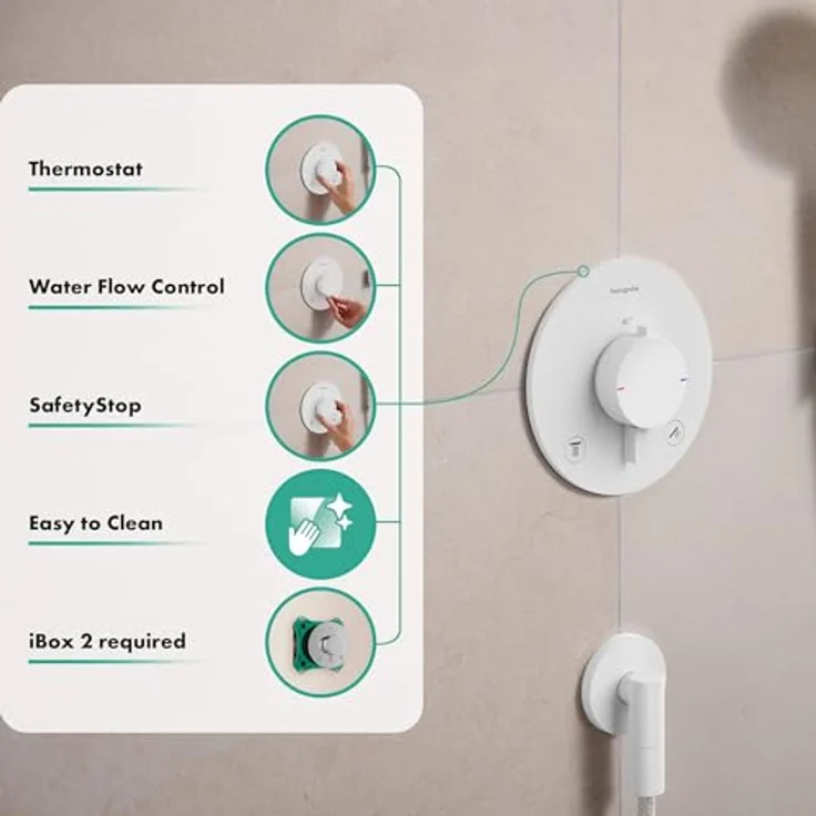 hansgrohe Ecostat Comfort S Duschthermostat Unterputz, Duscharmatur mit SafetyStop bei 40°C, Mischbatterie für 2 Verbraucher, Mattweiß, 33715700 – Bild 2