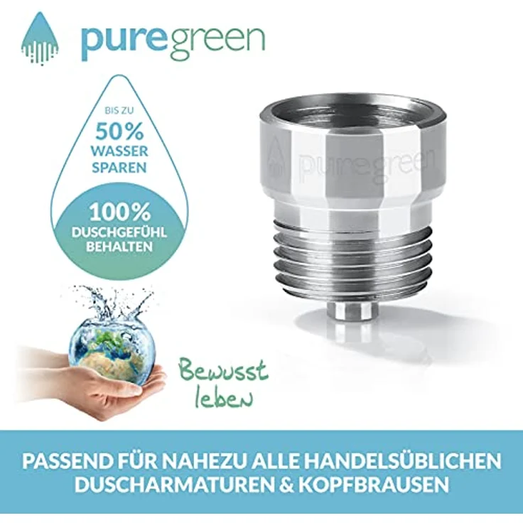puregreen Dusch-Wassersparer, Energieeffiziente Duscharmatur mit Venturi Effekt zur Wasserersparnis bis zu 50% – Bild 3