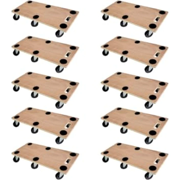 PROREGAL Mega Deal 10x Profi Transportroller, 6 Rollen, Traglast 300 kg, HxBxT 11 x 30 x 68 cm, Sperrholzplatte Braun – Bild 1