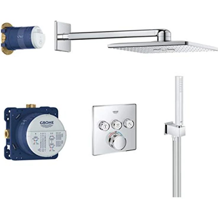 GROHE Grohtherm SmartControl - Duschsystem-Set inkl. Unterputz-Thermostat (einfache Montage, Wellness-Duscherlebnis, intuitive Bedienung), eckig, chrom, 34706000 – Bild 1