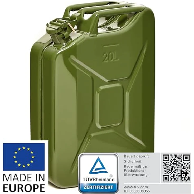 BW® Kraftstoffkanister Metall 20L, Benzinkanister in Olivgrün RAL 6003, TÜV-geprüft, UN-zugelassen, Made in Europe – Bild 2