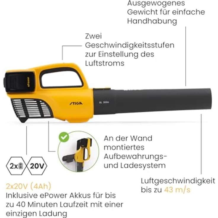 Stiga BL 300e 273504501/ST1 Laubbläser inkl. Akku, inkl. Ladegerät (Akkubetrieb, Laubbläser) – Bild 2