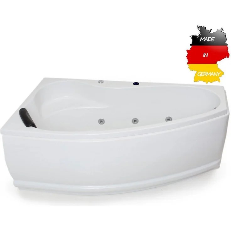 Basera® Whirlpool-Badewanne Formentera Links 160 x 90 cm, LED, 9 Massagedüsen, Komplett-Set, Hochglanz Weiß