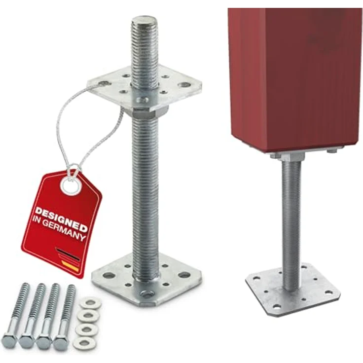 SO-TECH® Pfostenträger Stützträger höhenverstellbar M24, feuerverzinkt, wetterfest, 80 x 80 x 250 mm, Stahl, inkl. Sechskant-Holzschrauben – Bild 1