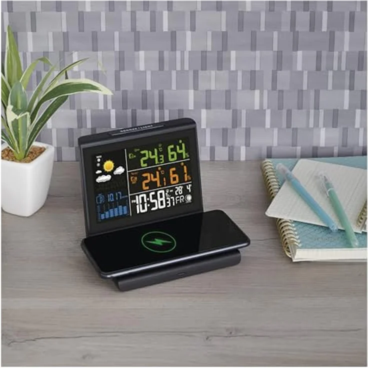 Emos Wetterstation E8010, digitale Wetterstation mit kabelloser Aufladung, Temperatur- und Luftfeuchtigkeitsanzeige, Schwarz – Bild 5