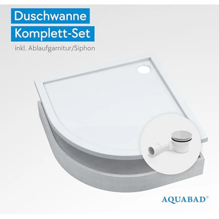 Aquabad® Duschwanne BASIC Smooth White, Viertelkreis, Acryl, inkl. Styroporträger und Ablaufgarnitur, 80x80 cm – Bild 2
