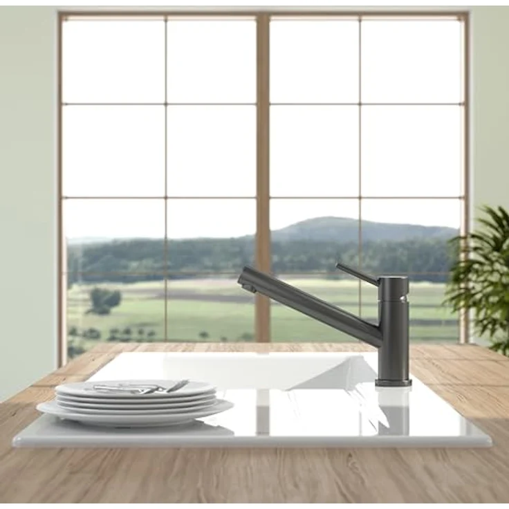 Villeroy & Boch Como Hochdruck Küchenarmatur, Edelstahl anthracite mit 360° Schwenkbereich, Standarmatur, Modell 92510005 – Bild 3