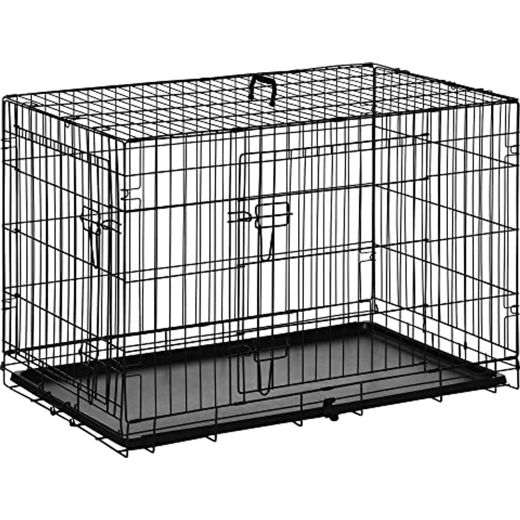 PawHut Hundekäfig Transportkäfig Drahtkäfig Hundebox Transportbox Reisebox Schwarz 91x61x67 cm mit herausnehmbarer Bodenwanne und optimaler Luftzirkulation – Bild 1