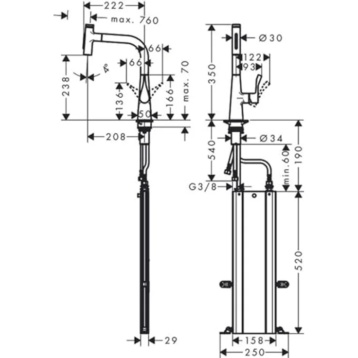 hansgrohe 240 Metris Select M71, Küchenarmatur mit ausziehbarem Schlauch und Brausefunktion, Chrom – Bild 2
