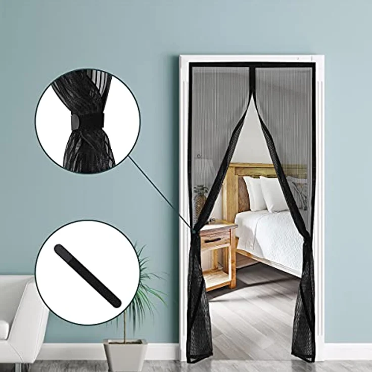 Sekey Magnet Fliegengitter Tür ohne Bohren Katzensicher, Türvorhang Balkon Magnetvorhang, Insektenschutz Fliegenschutz mit Verbreitertem Klebeband 130x220cm, Schwarz – Bild 3