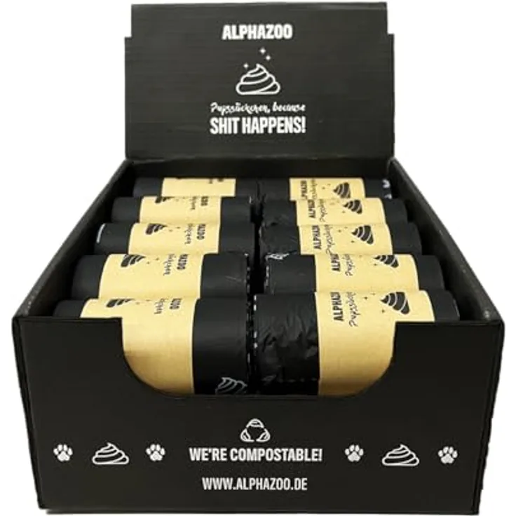 alphazoo Pupssäckchen Hundekotbeutel biologisch abbaubar 600 Stk. - Extra reißfest, auslaufsicher & kompostierbar, Nachhaltige Kotbeutel für Hunde auf Rollen, Hundetüten - Geruchsneutral