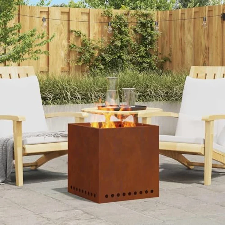 vidaXL Rauchfreier Feuerkorb Braun 48 x 48 x 50 cm, Wetterfester Stahl, Moderne Heizlösung für Garten und Terrasse, Tragbare Feuerstelle mit effizienter Wärme – Bild 2