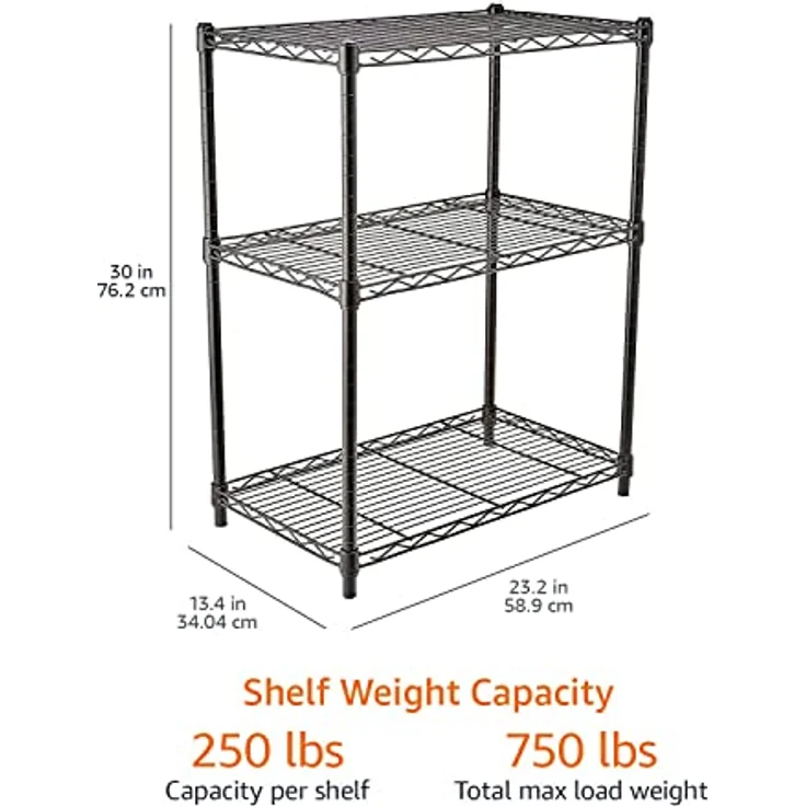 AmazonBasics Lagerregal mit 3 Regalböden, bis zu 115 kg pro Regalboden, Schwarz – Bild 6
