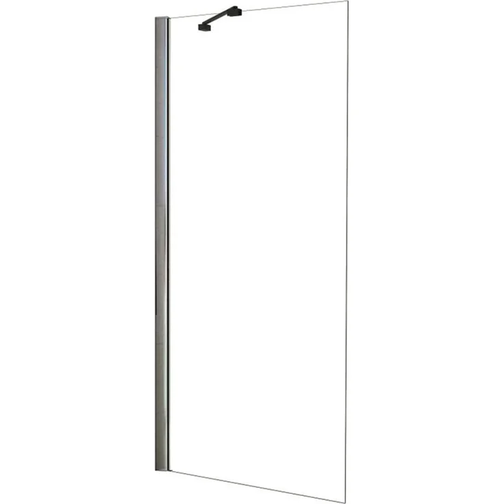 AICA Walk In Dusche F104B, Duschwand 76 x 195 cm aus 6mm NANO ESG Sicherheitsglas mit schwarzem Aluminiumrahmen und Stabilisator