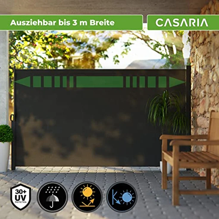 Casaria Seitenmarkise 160-180 x 300 cm Ausziehbar Blickdicht Wasserabweisend Sonnenschutz Markise Balkon Garten Seitenrollo Anthrazit Creme – Bild 7