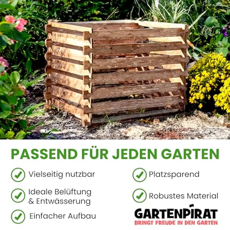 Gartenpirat Komposter Garten aus Holz – Mit Stecksystem für einfachen Aufbau – Witterungsbeständig & umweltfreundlich – 380 Liter – 90 x 90 x 70 cm, braun – Bild 3