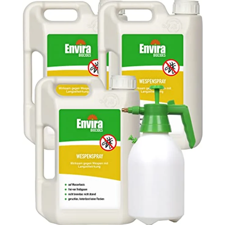 Envira Wespen-Spray gegen Wespen & Wespennester - Anti-Wespen-Spray zur Wespen-Abwehr mit Langzeitwirkung & auf Wasserbasis - 3 x 2 Liter + 2L Drucksprüher - Preisvergleich – Bild 1