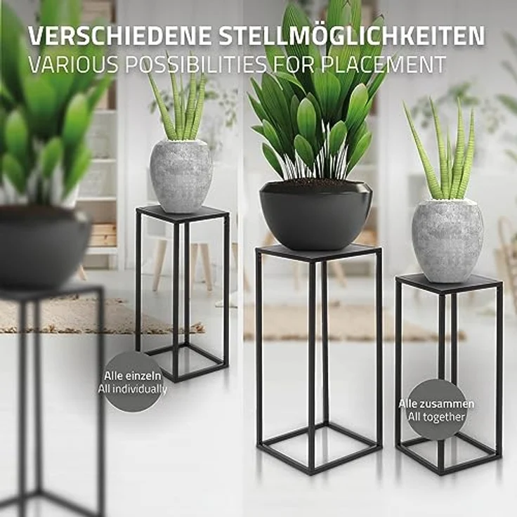 ML-Design 2er Set Blumenständer Schwarz aus pulverbeschichtet Metall – Bild 4