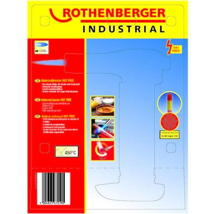 ROTHENBERGER Industrial hochwertiger Flambierbrenner Universalbrenner HOT FIRE , Über-Kopf-Arbeiten möglich, stufenlose Flammenregulierung bis 1300 Grad, wiederbefüllbar , 1500002990, rot – Bild 3