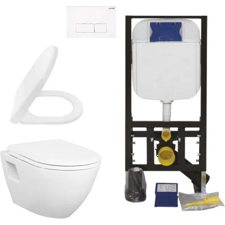 Creavit Tiefspül-WC CRV-TP325-0000-SET, Wand-WC in Weiß mit Softclose WC-Sitz und Unterputz Vorwandelement