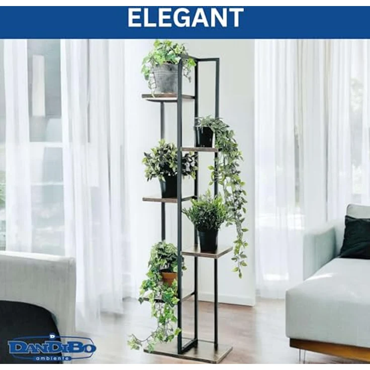 DanDiBo Blumenständer Metall Schwarz 6 Etagen Holz Blumenregal 120 cm Pflanzenregal Design Pflanzenhocker – Bild 9
