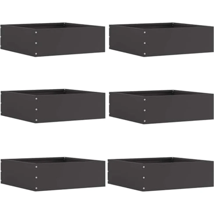 vidaXL Raseneinfassung 6 pcs, quadratische Metallkante aus Stahl, schwarz, 40 x 40 x 13 cm, langlebige Rasenbarriere für Garten und Terrasse, einfache DIY-Installation – Bild 1