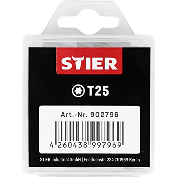 STIER TORX-Bit-Großpackung T 25, 50 Profi-Bits aus S2-Stahl, 25 mm Länge, robuste Plastikbox für professionelle und Heimwerker-Anwendungen – Bild 1