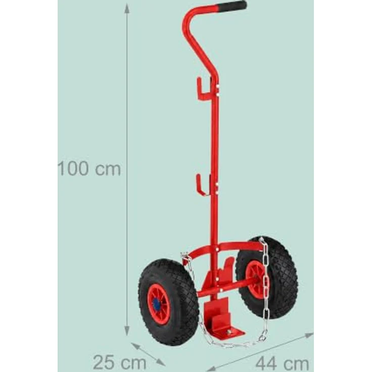 relaxdays Sackkarre Transportwagen für Gasflaschen, rot – Stabiler Gasflaschenhalter mit Sicherungskette und Halterung für Brennstab, Traglast 15 kg – Bild 4