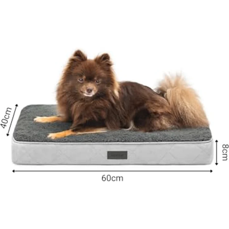 lionto Hundebett orthopädisch, Robustes Hundekissen mit weichem Plüsch, abnehmbar & waschbar, wasserabweisend, grau, 60x40x8 cm – Bild 2